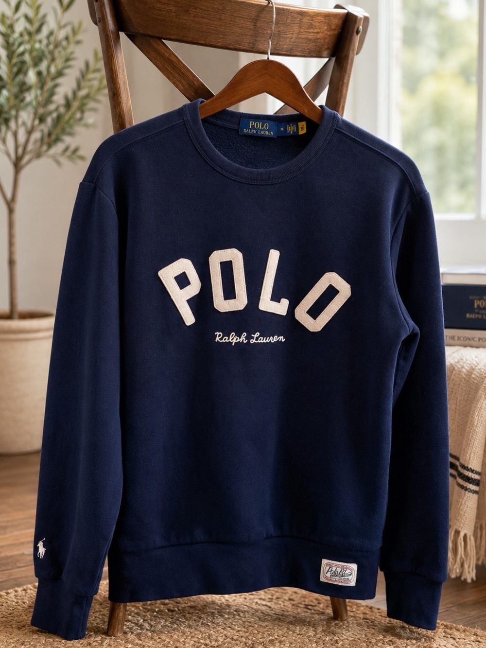 Polo Ralph Lauren Men’s Navy Embroidered Fleece Crewneck Pullover Size Medium